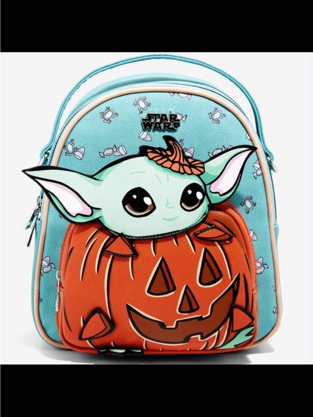 Loungefly Star Wars Grogu Pumpkin Mini Backpack - Teal and Orange